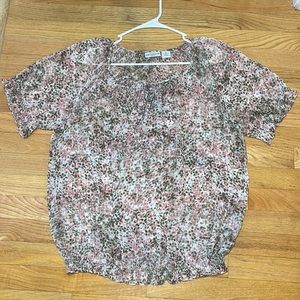 Blush pink, brown, and tan blouse